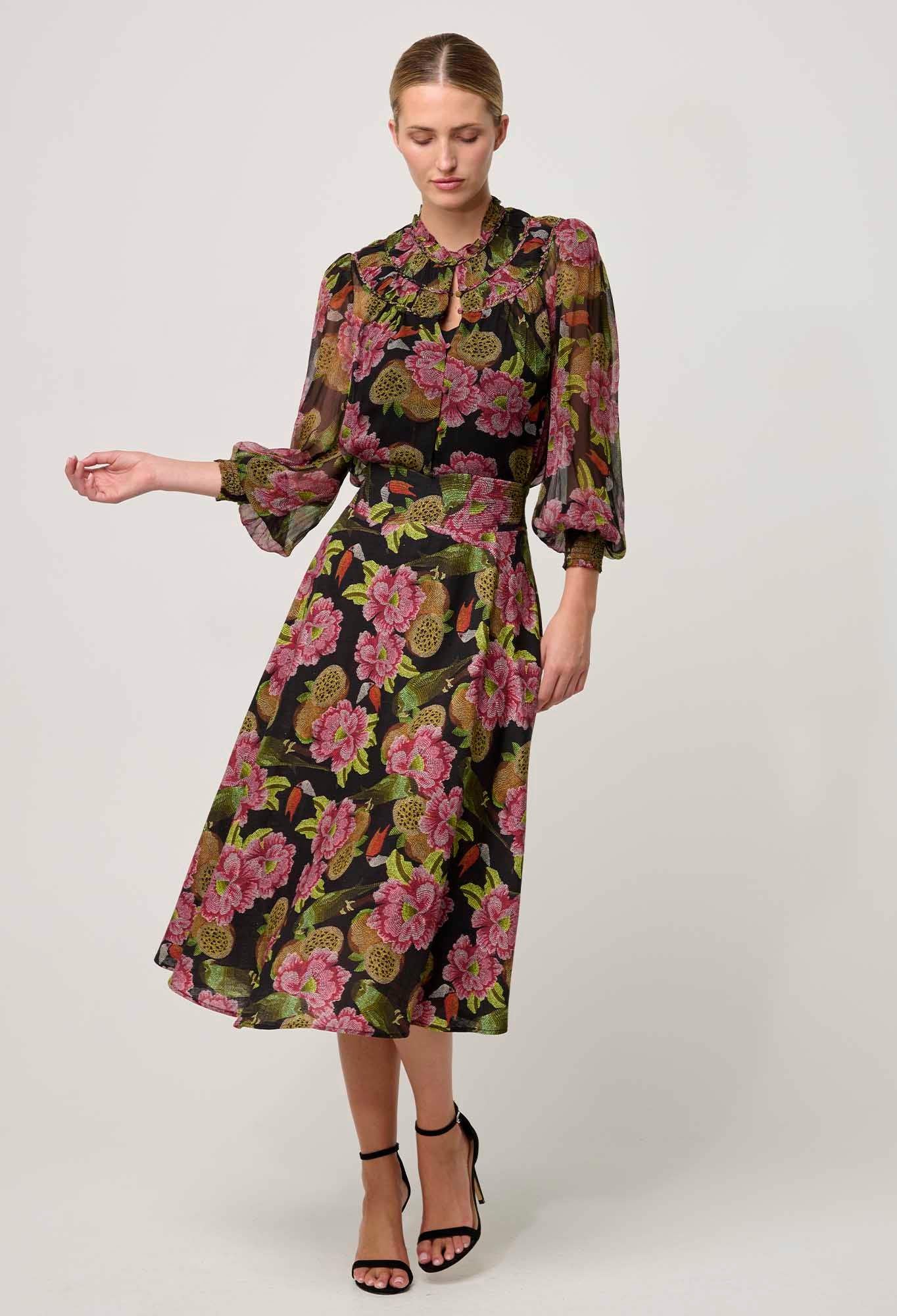 OnceWas Estrella Linen Viscose Skirt in  Winter Granadilla