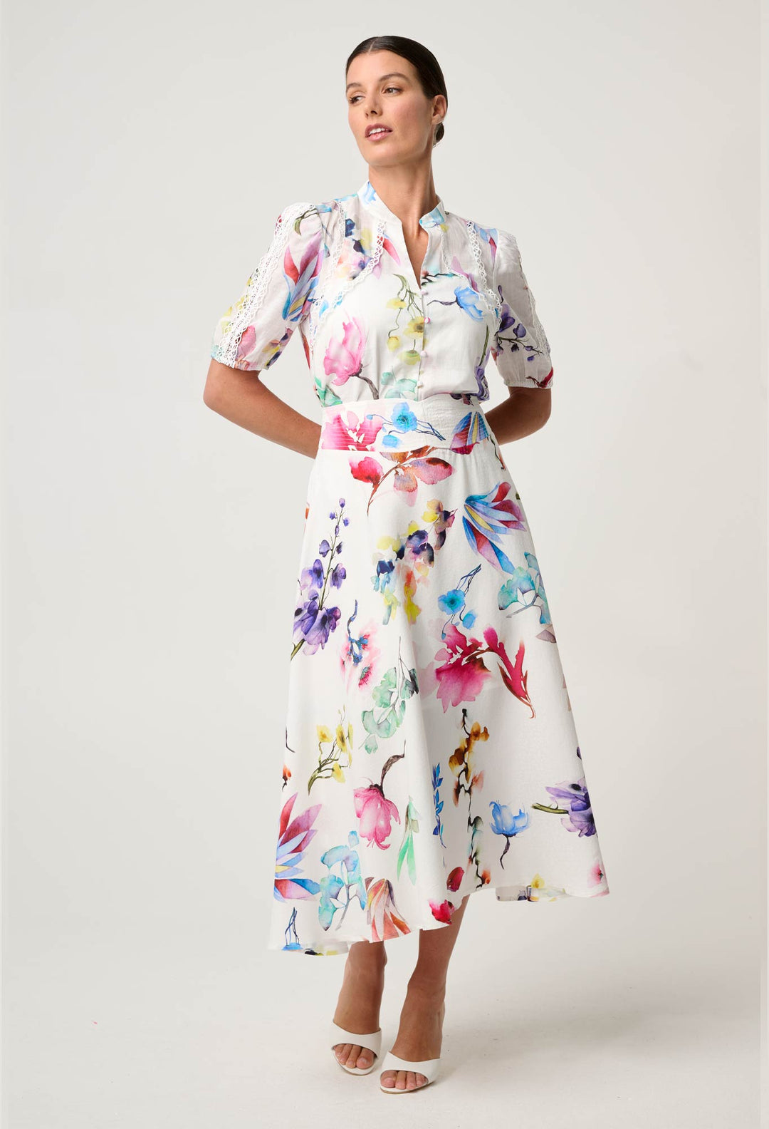 OnceWas Pandorea Viscose Dobby Yoke Skirt in Plume Blossom