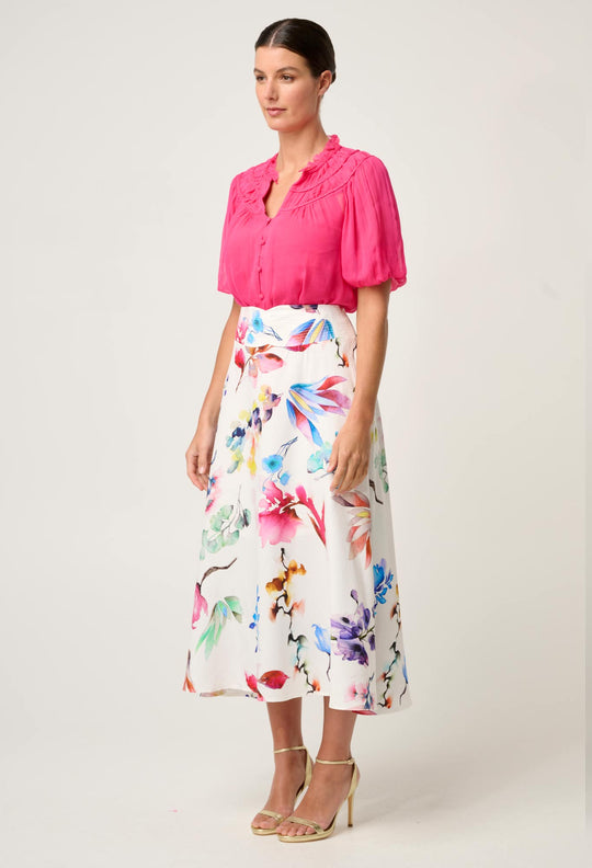 OnceWas Pandorea Viscose Dobby Yoke Skirt in Plume Blossom