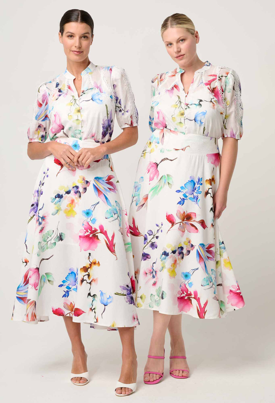 OnceWas Pandorea Viscose Dobby Yoke Skirt in Plume Blossom