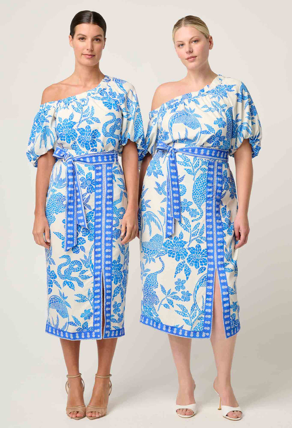 OnceWas Zenobia Viscose Dobby Midi Skirt in Azure Mosaic