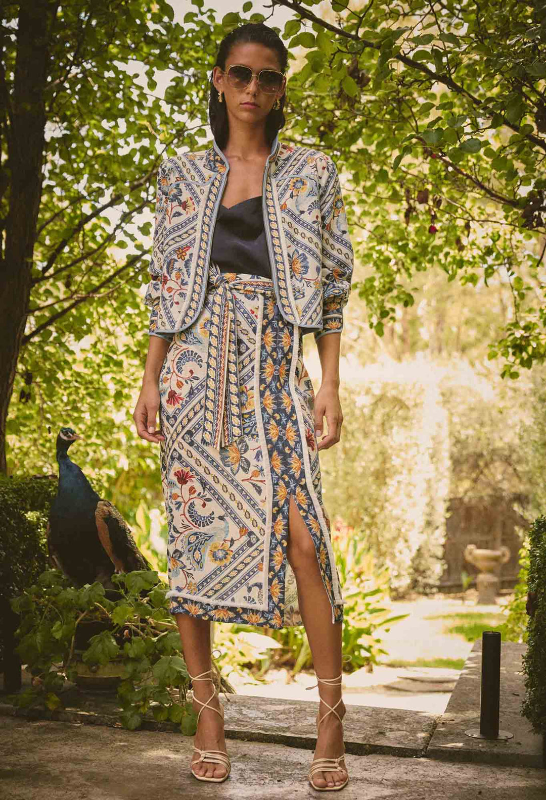 OnceWas Zenobia Viscose Fringe Midi Skirt in Petinos Floros