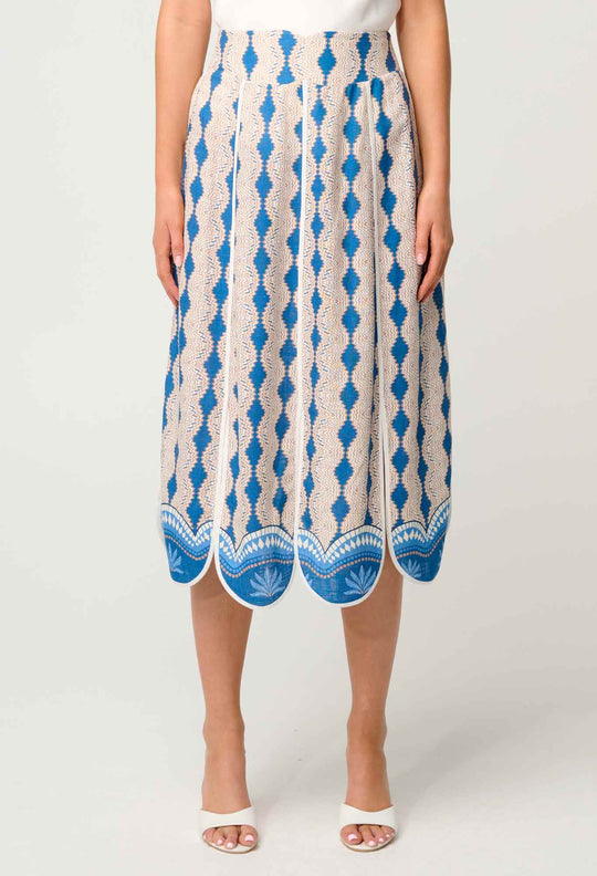 OneWas Yasmin Linen Viscose Skirt in Marrakech Topaz