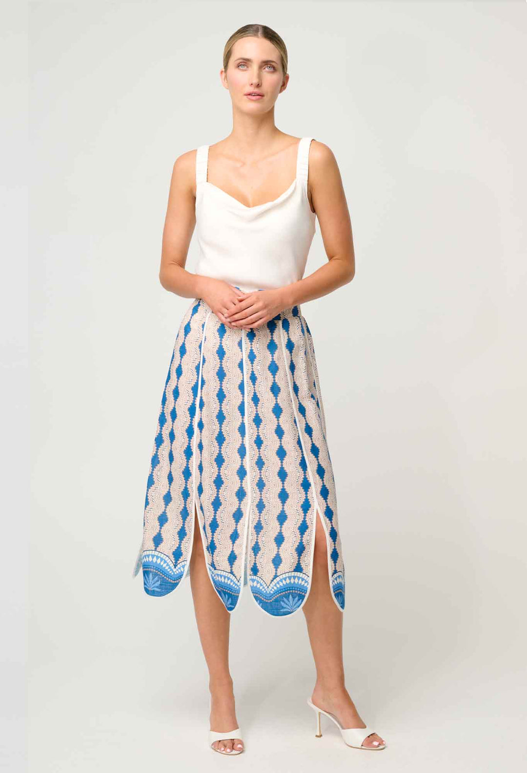 OneWas Yasmin Linen Viscose Skirt in Marrakech Topaz