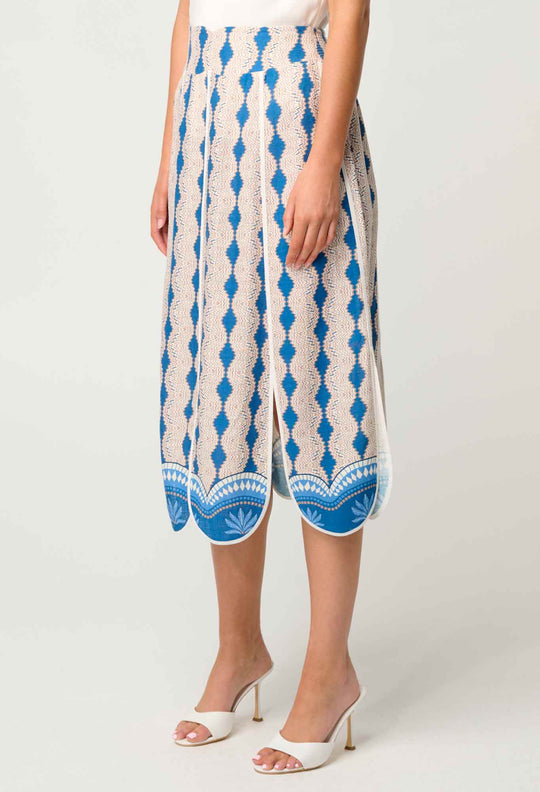 OneWas Yasmin Linen Viscose Skirt in Marrakech Topaz