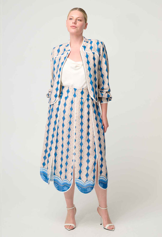 OnceWas Yasmin Linen Viscose Skirt in Marrakech Topaz