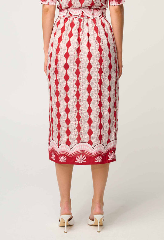 Nora Viscose Midi Skirt in Marrakech Ruby