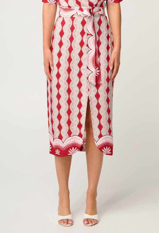 Nora Viscose Midi Skirt in Marrakech Ruby