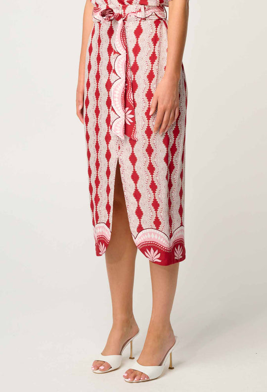 Nora Viscose Midi Skirt in Marrakech Ruby