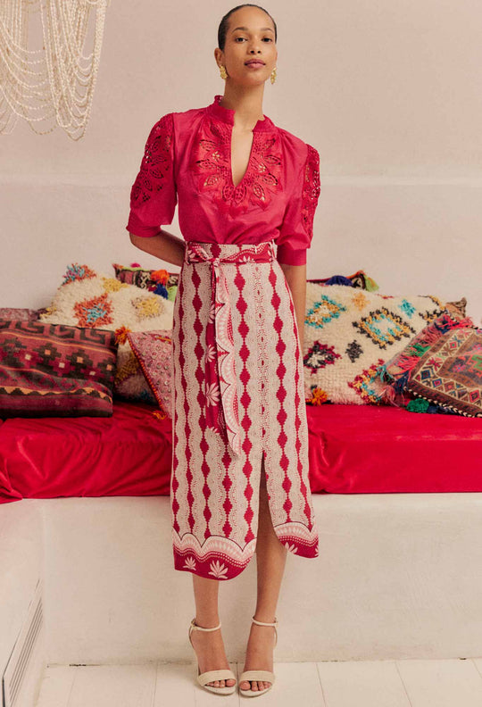 Nora Viscose Midi Skirt in Marrakech Ruby