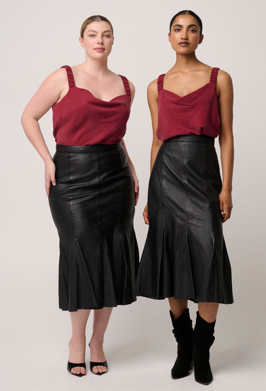 OnceWas Gayle Genuine Leather Panelled Skirt in Black