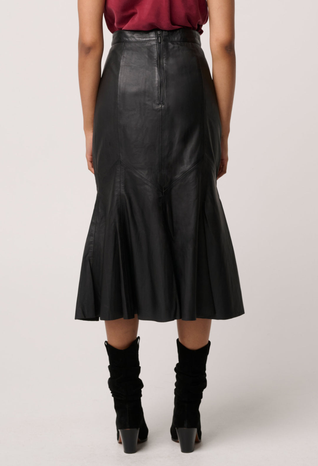 OnceWas Gayle Genuine Leather Panelled Skirt in Black