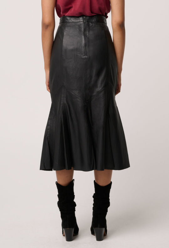 OnceWas Gayle Genuine Leather Panelled Skirt in Black