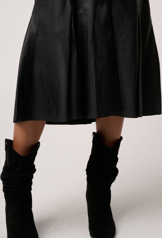 OnceWas Gayle Genuine Leather Panelled Skirt in Black