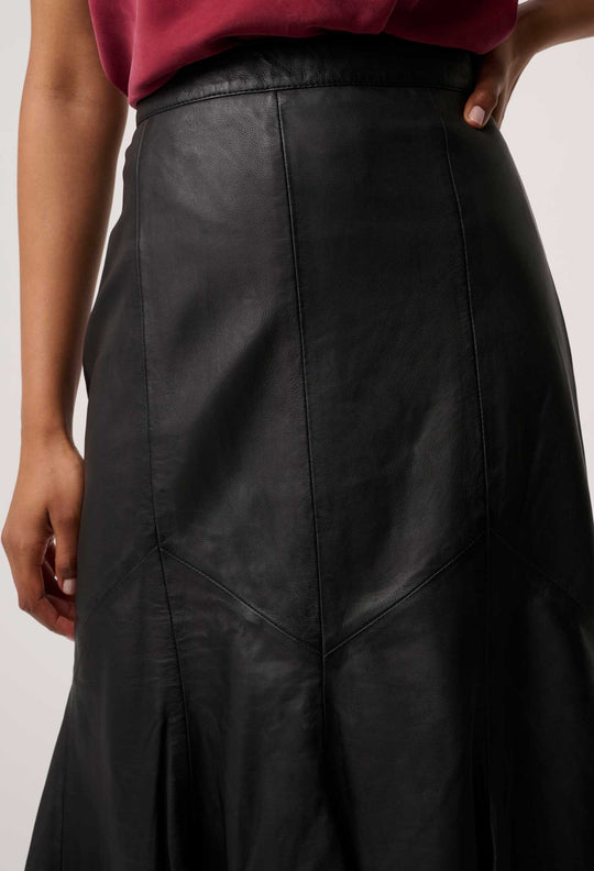 OnceWas Gayle Genuine Leather Panelled Skirt in Black