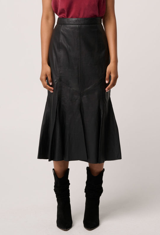 OnceWas Gayle Genuine Leather Panelled Skirt in Black