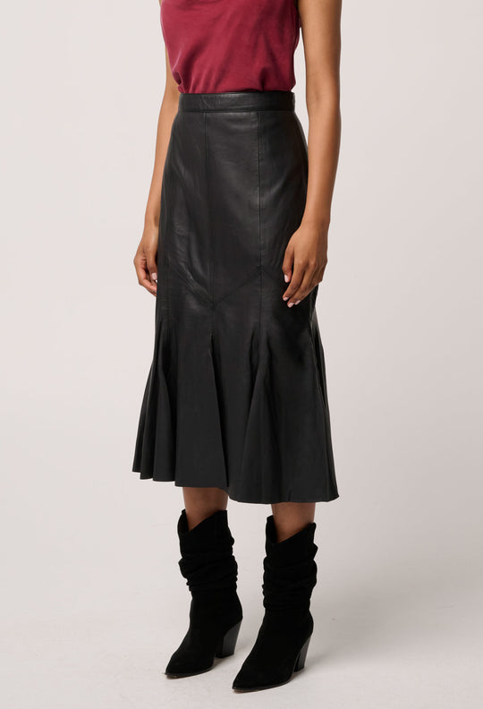 OnceWas Gayle Genuine Leather Panelled Skirt in Black