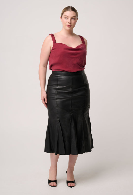 OnceWas Gayle Genuine Leather Panelled Skirt in Black