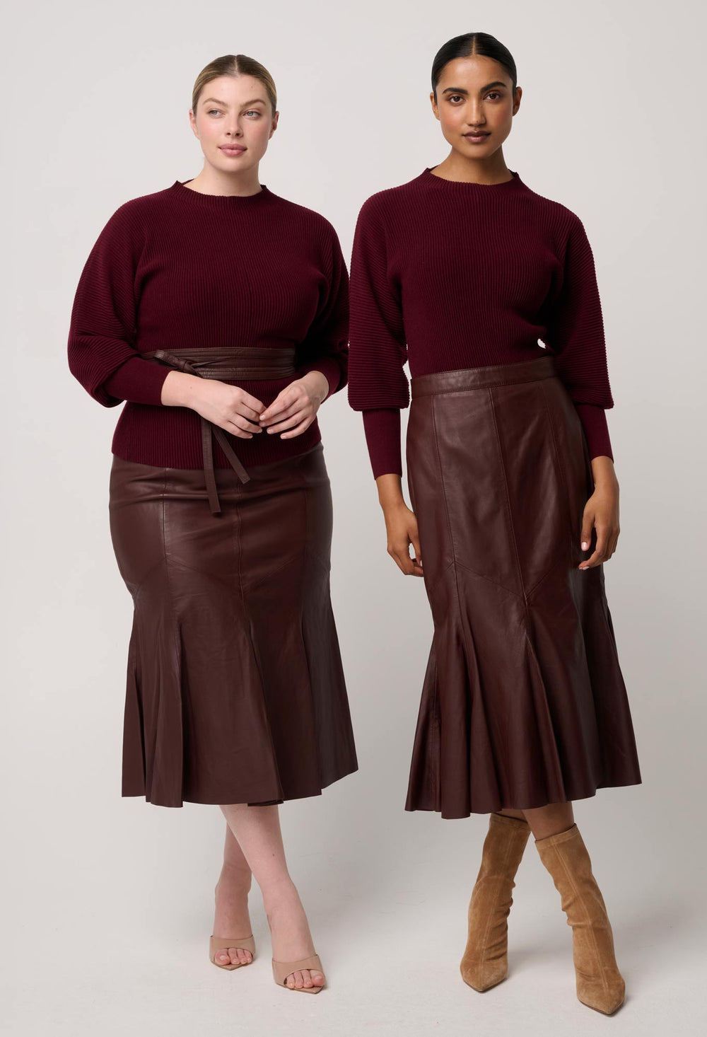 OnceWas Gayle Genuine Leather Panelled Skirt in Oxblood