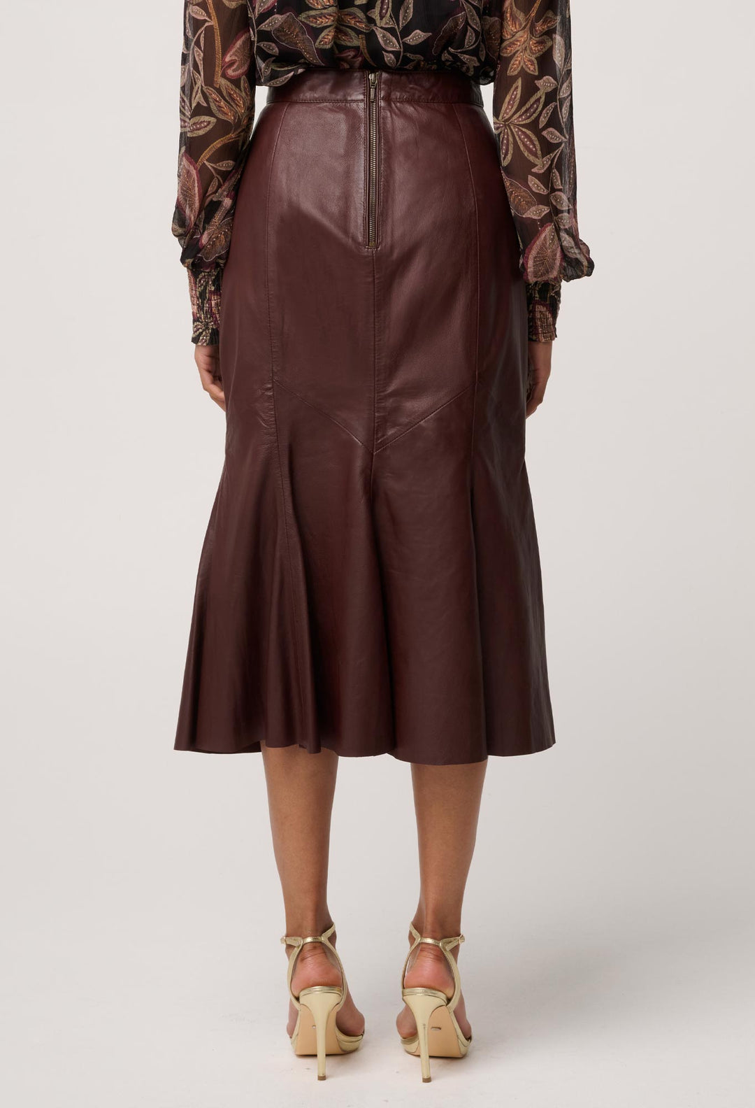 OnceWas Gayle Genuine Leather Panelled Skirt in Oxblood