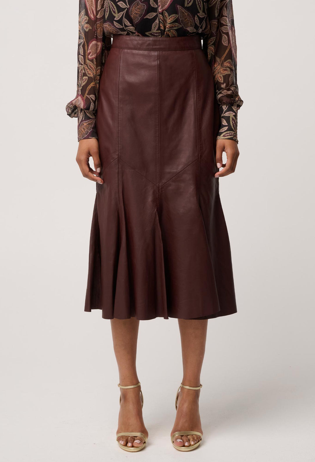 OnceWas Gayle Genuine Leather Panelled Skirt in Oxblood