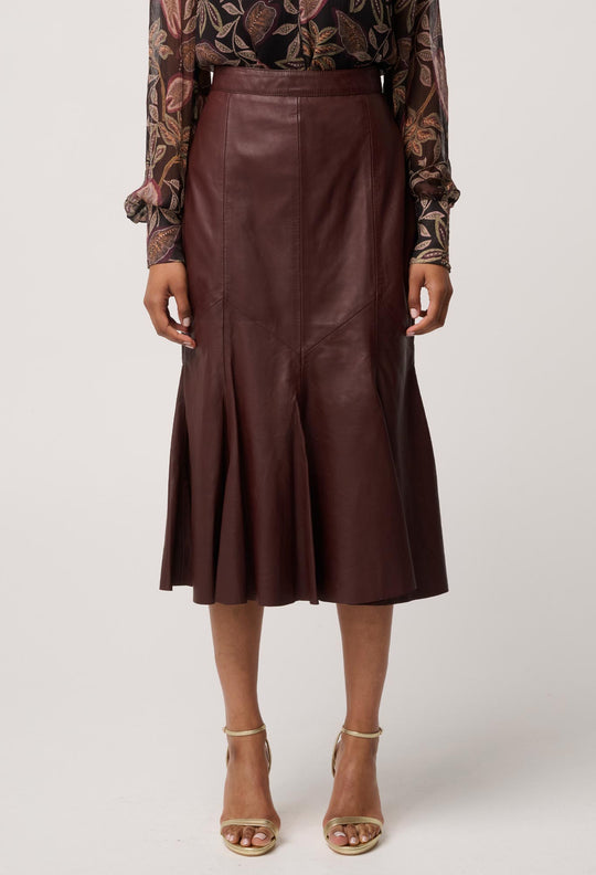 OnceWas Gayle Genuine Leather Panelled Skirt in Oxblood