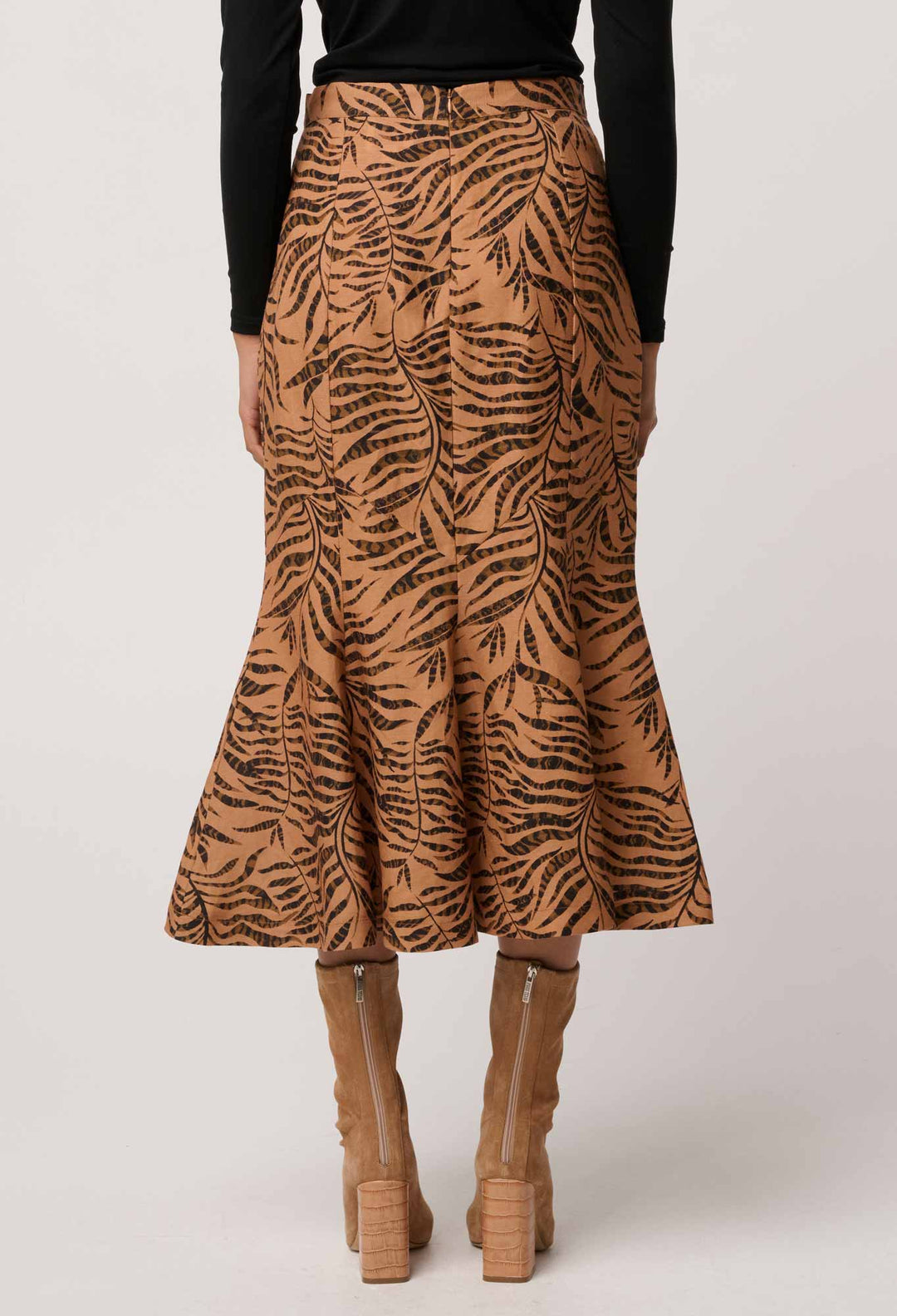 OnceWas Gayle Linen Viscose Panelled Print Skirt in Exotica