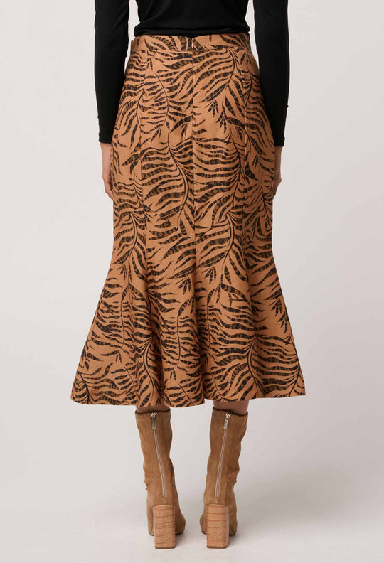 OnceWas Gayle Linen Viscose Panelled Print Skirt in Exotica