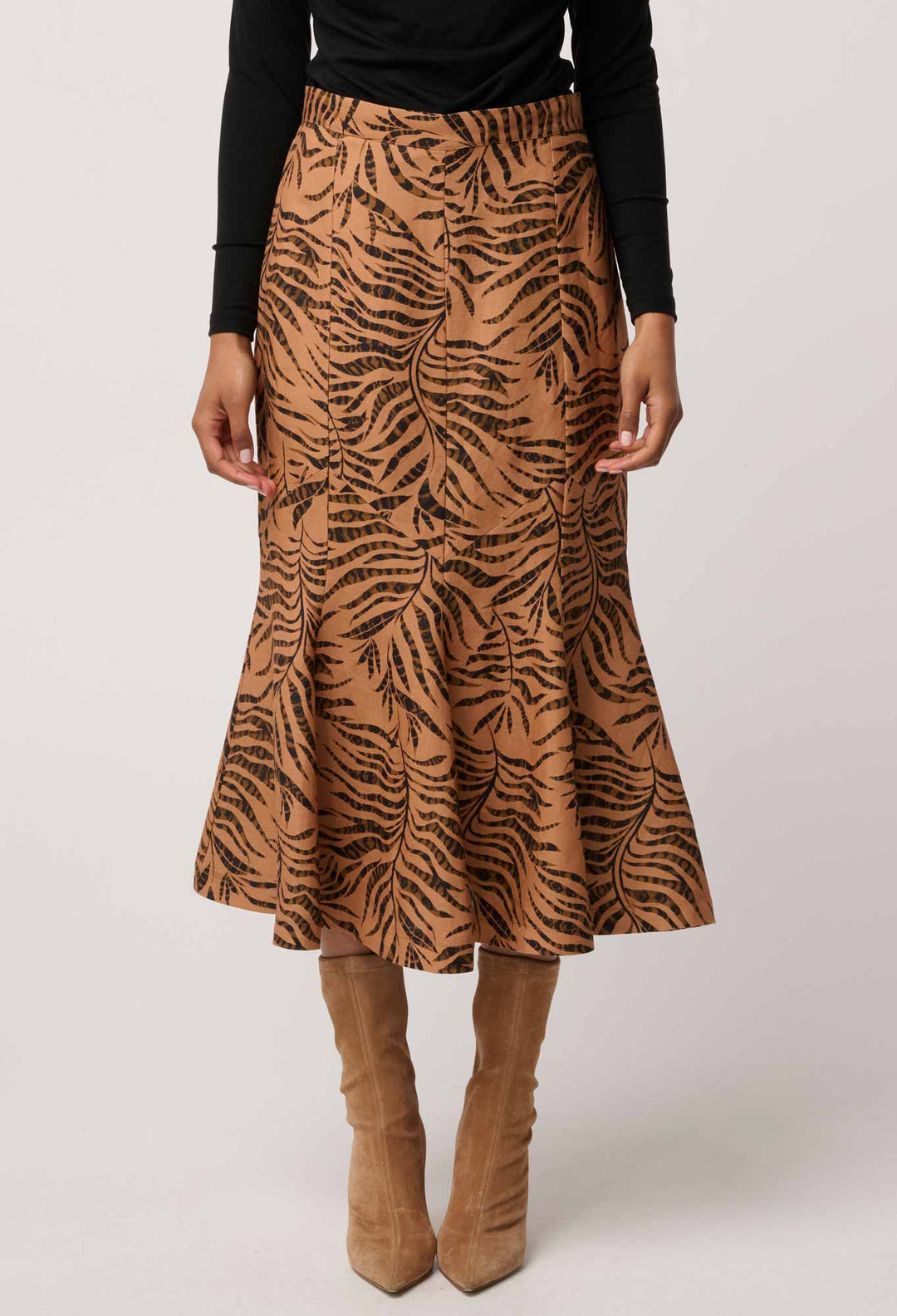 OnceWas Gayle Linen Viscose Panelled Print Skirt in Exotica