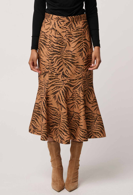 OnceWas Gayle Linen Viscose Panelled Print Skirt in Exotica
