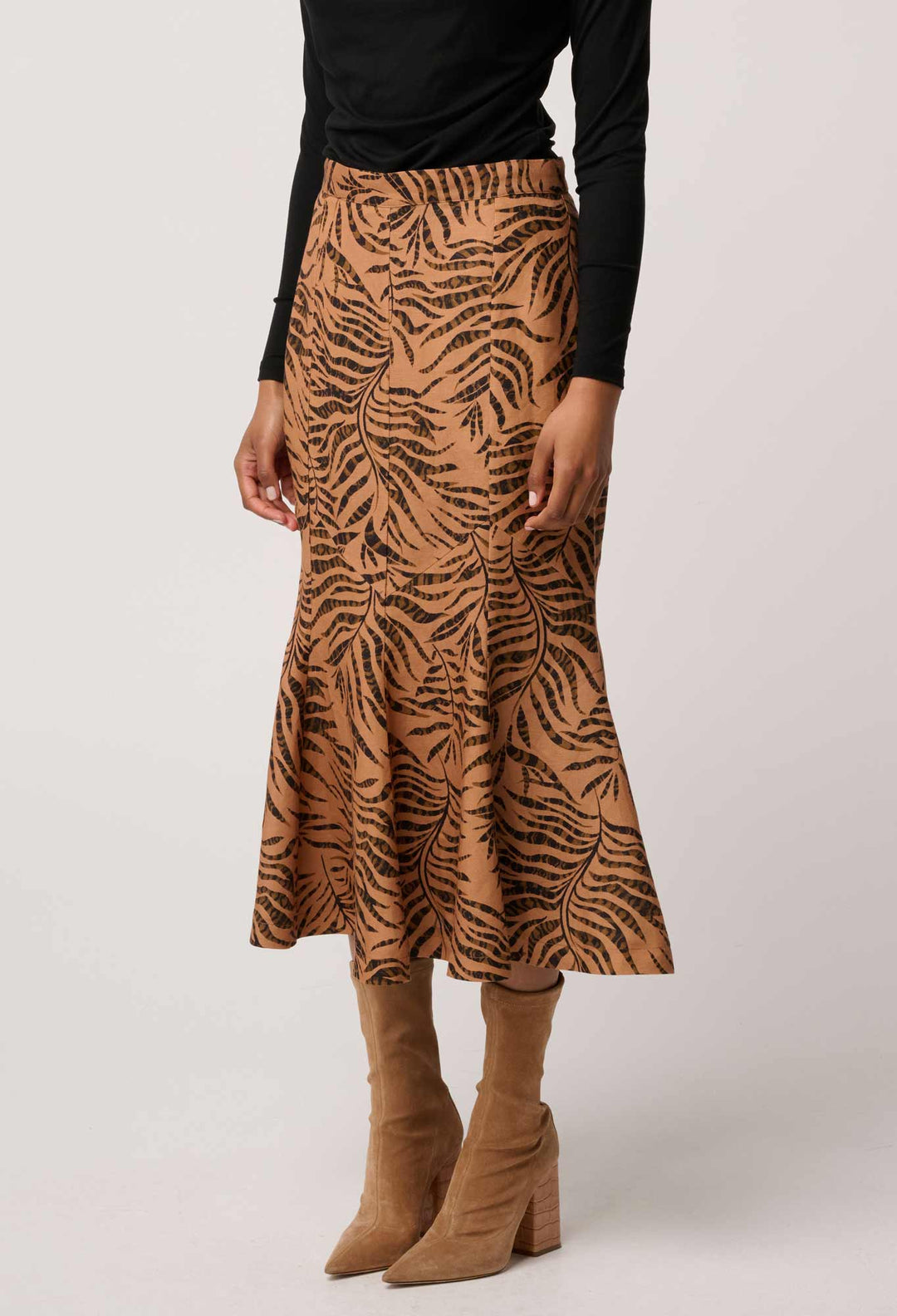 OnceWas Gayle Linen Viscose Panelled Print Skirt in Exotica