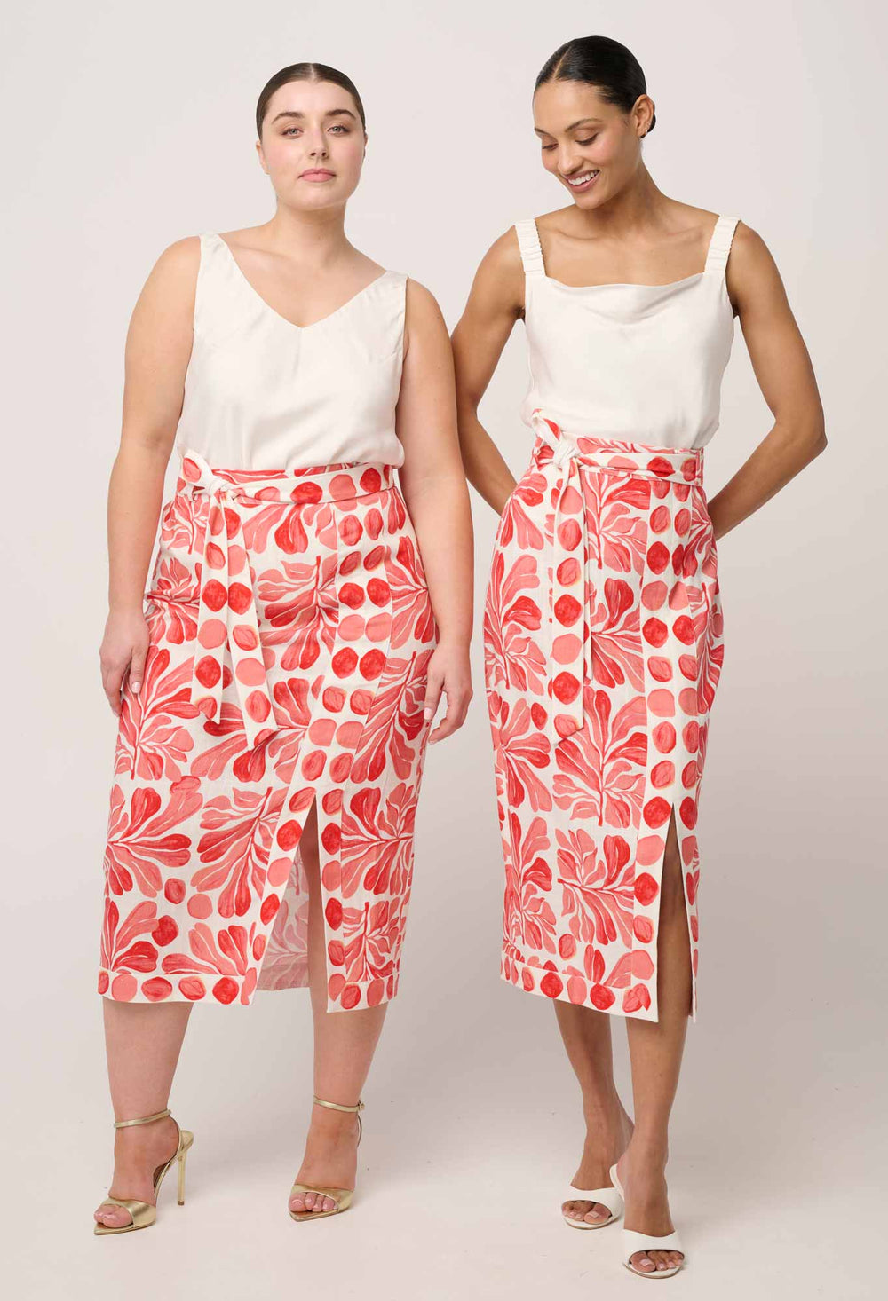 Zenobia Contrast Trim Viscose Linen Midi Skirt in Soleil Pavilion