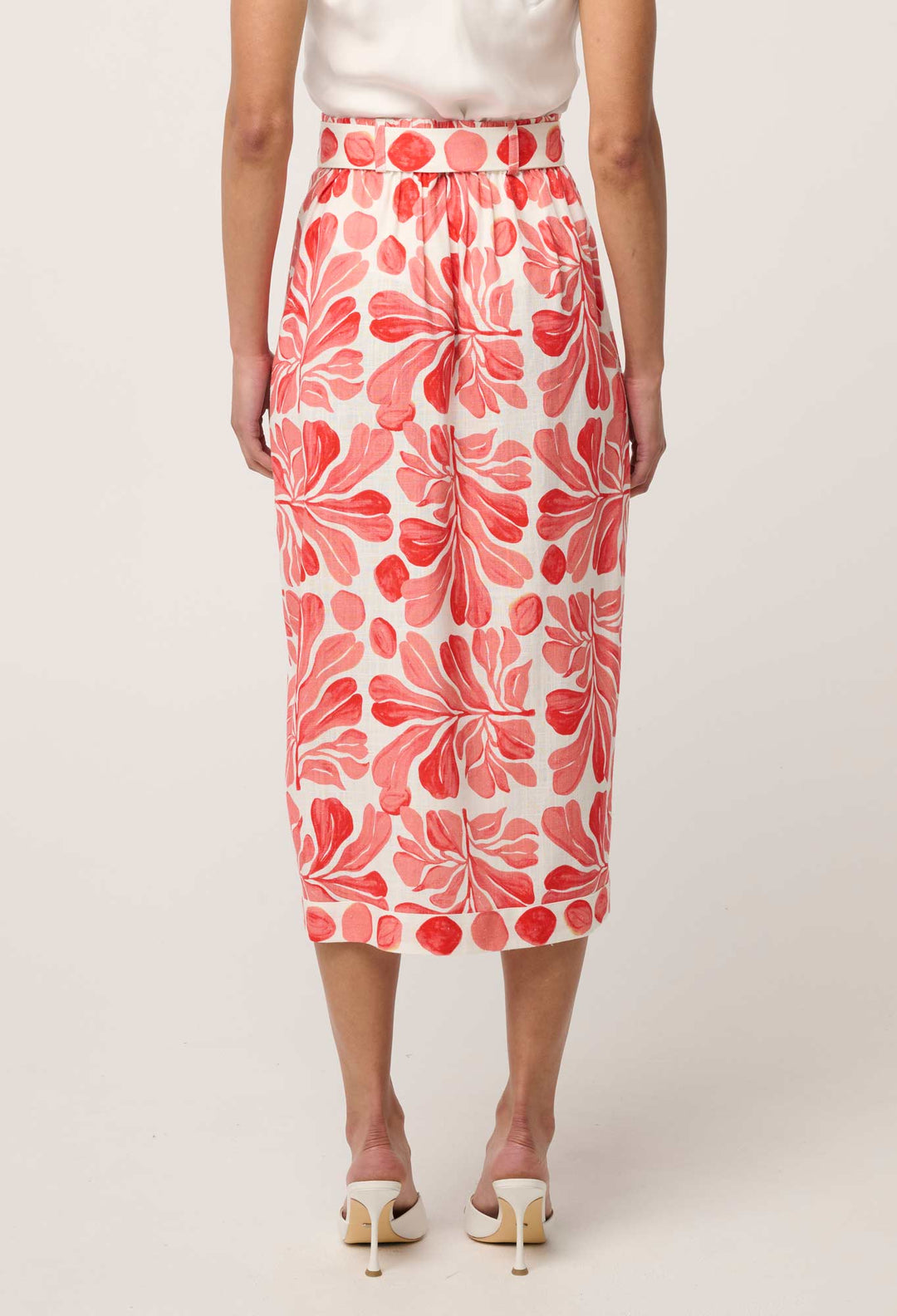 Zenobia Contrast Trim Viscose Linen Midi Skirt in Soleil Pavilion