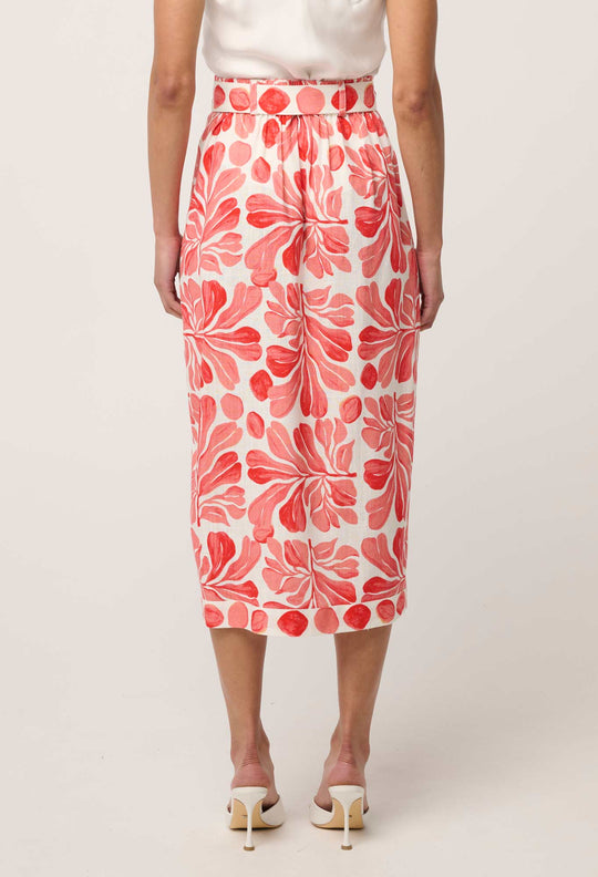 Zenobia Contrast Trim Viscose Linen Midi Skirt in Soleil Pavilion