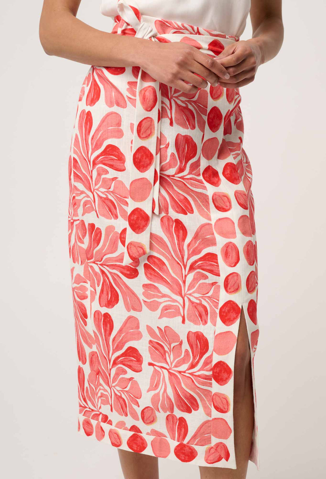 Zenobia Contrast Trim Viscose Linen Midi Skirt in Soleil Pavilion