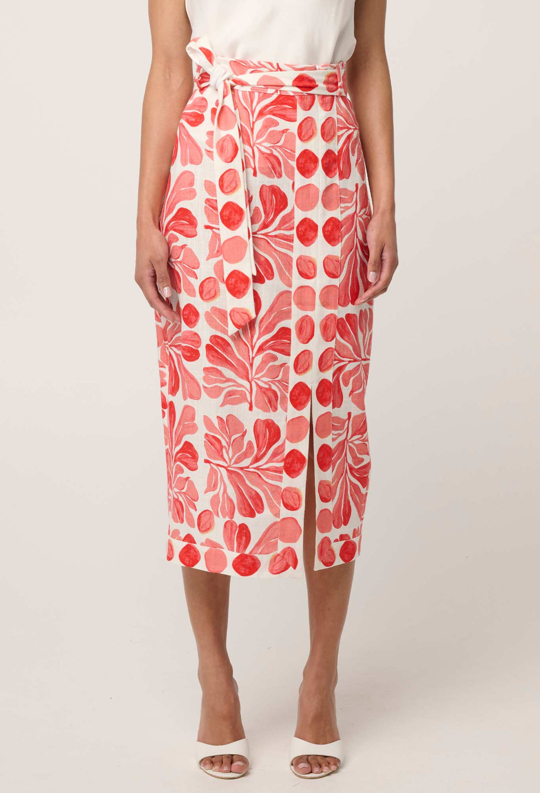 Zenobia Contrast Trim Viscose Linen Midi Skirt in Soleil Pavilion