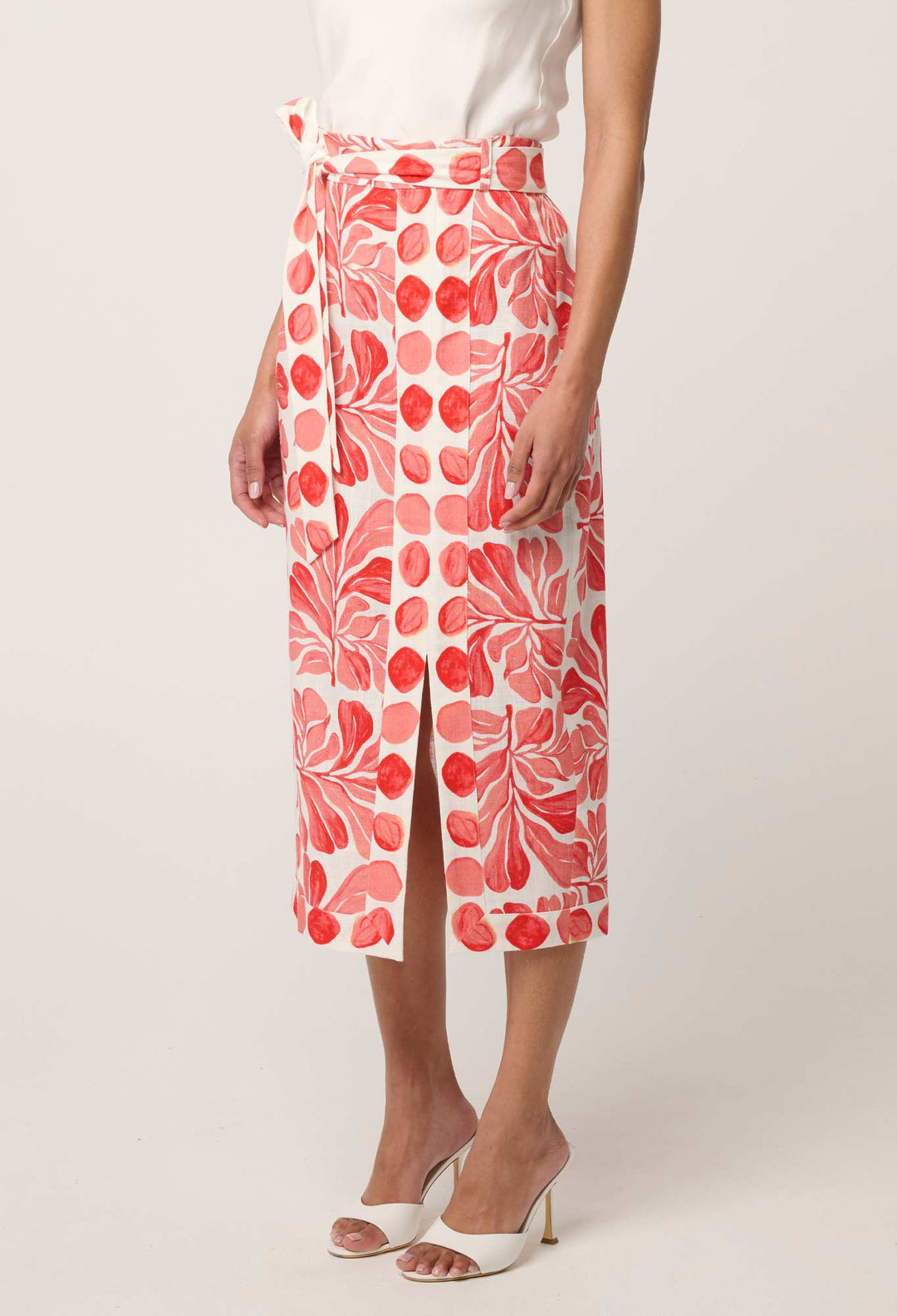Zenobia Contrast Trim Viscose Linen Midi Skirt in Soleil Pavilion