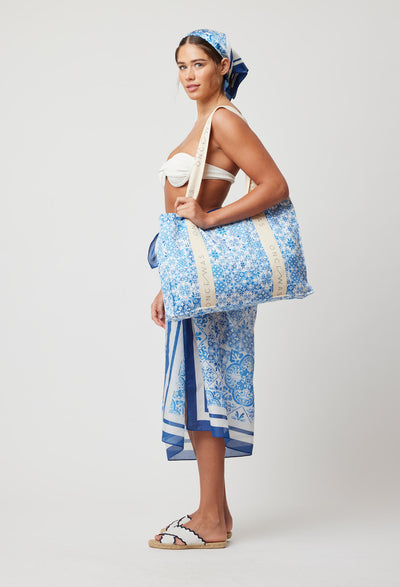 Positano Cotton Tote Bag in Azure Print