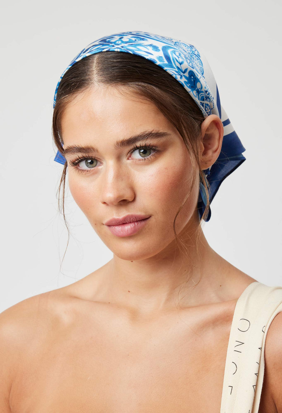 OnceWas Scala Silk Scarf in Azure Border