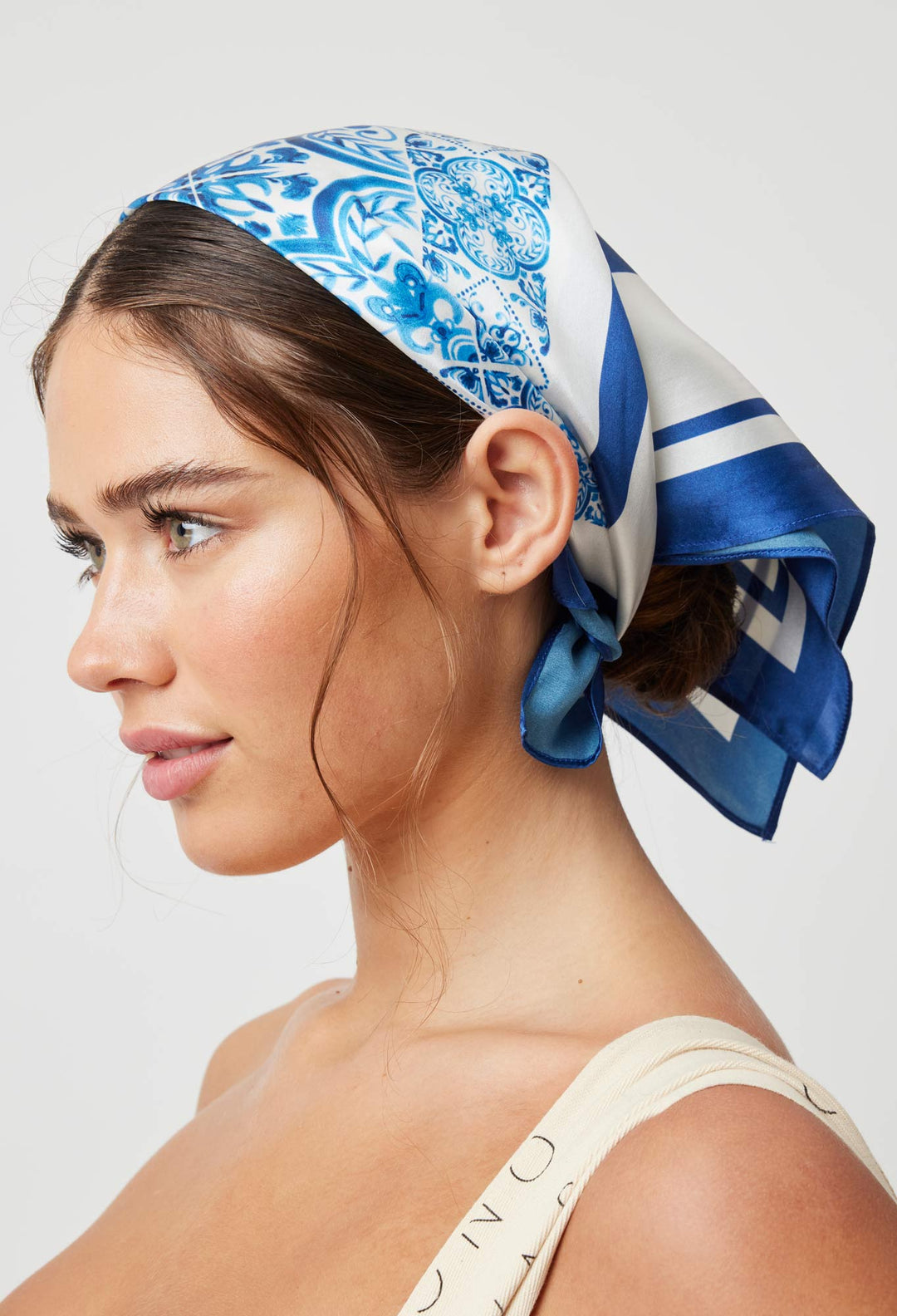 OnceWas Scala Silk Scarf in Azure Border