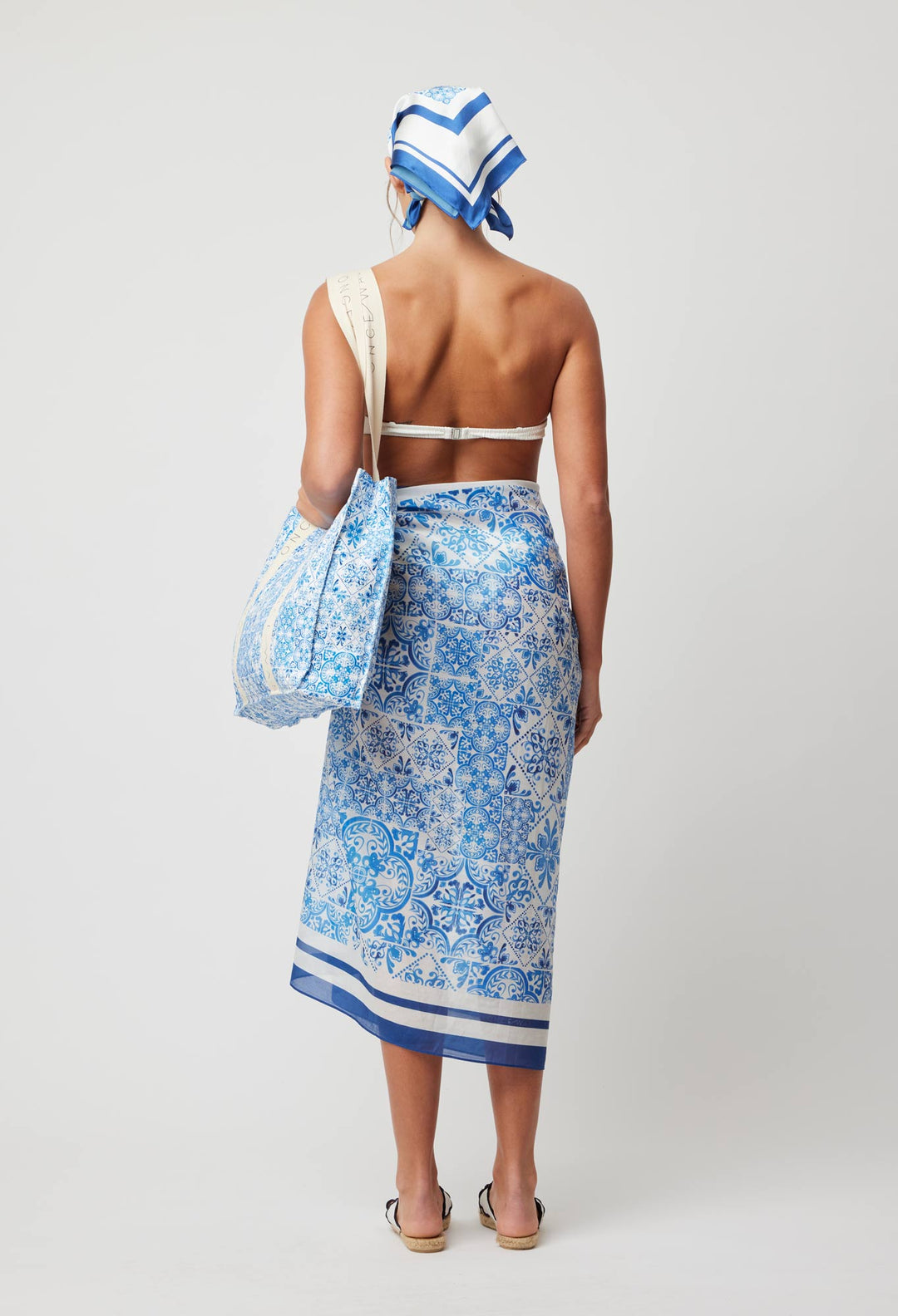 Elena Cotton Silk Sarong in Azure Border