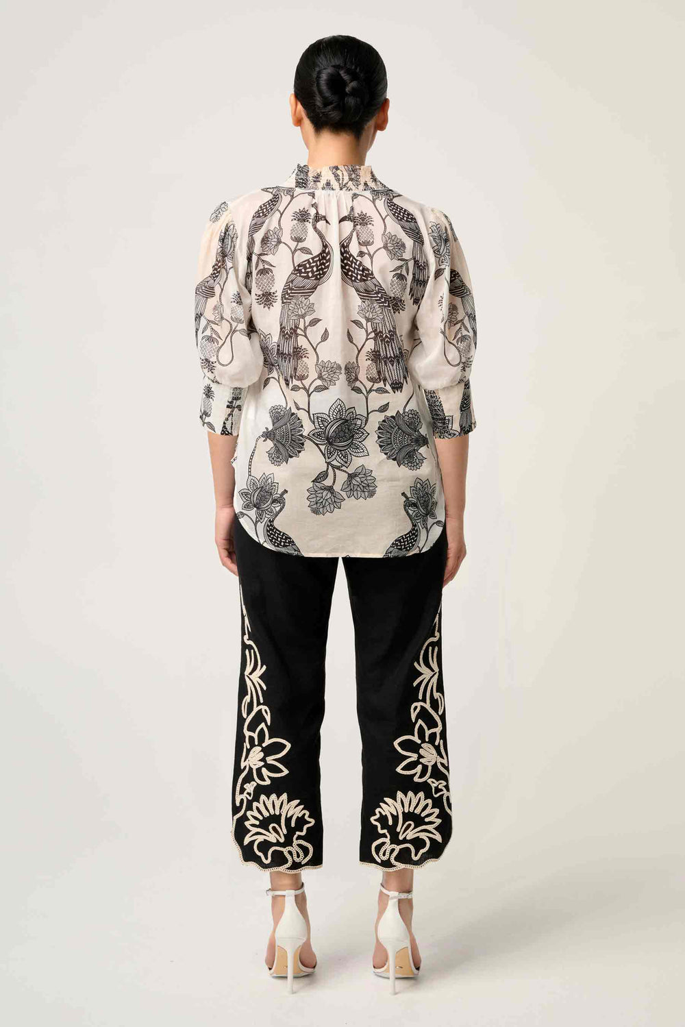 OnceWas PETITE Oleander Cotton Silk Shirred Blouse in Imperial Stone