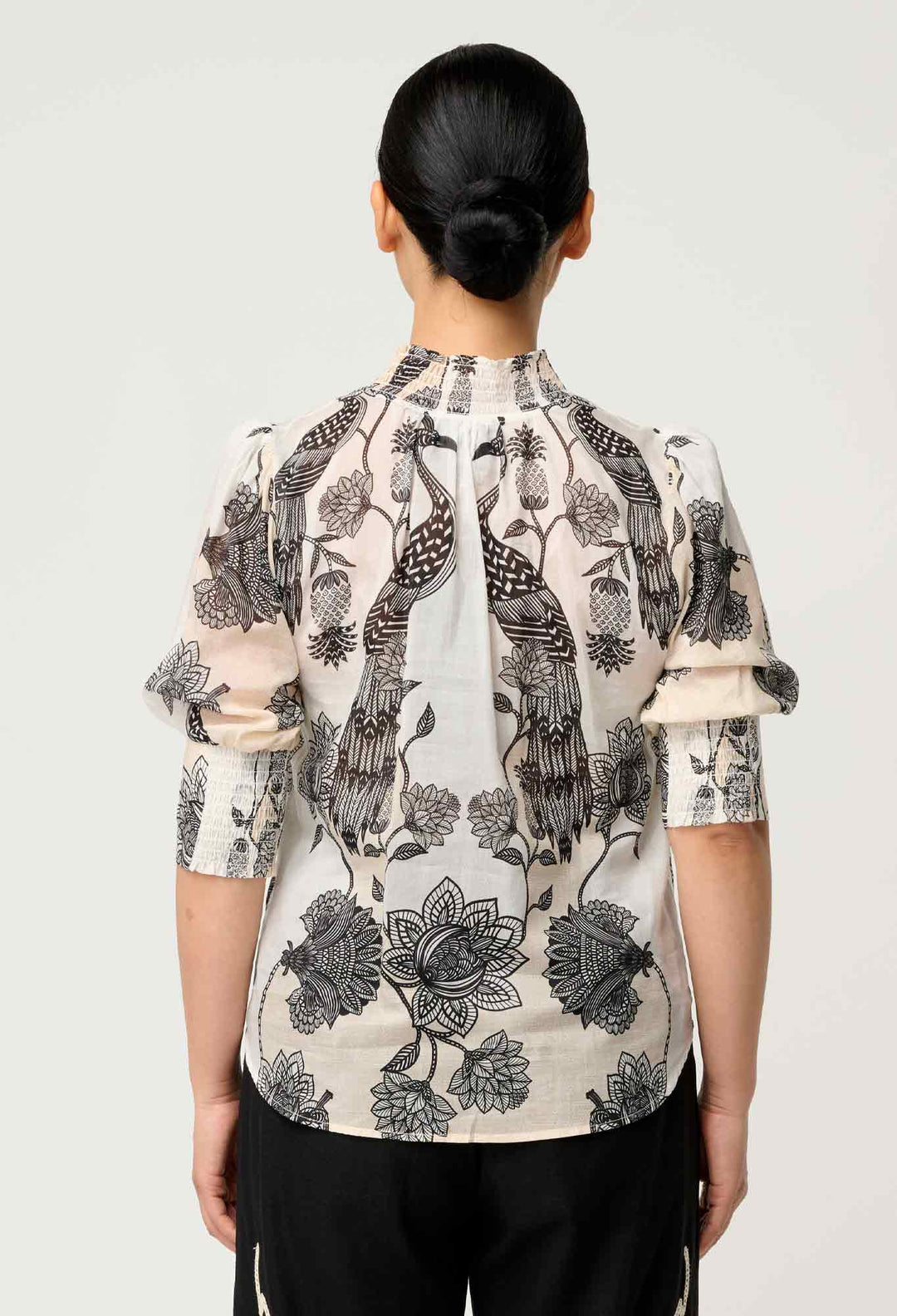 OnceWas PETITE Oleander Cotton Silk Shirred Blouse in Imperial Stone