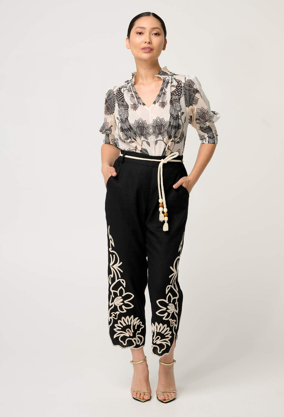 OnceWas PETITE Oleander Cotton Silk Shirred Blouse in Imperial Stone