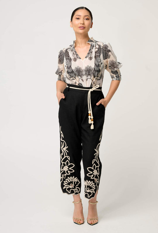 OnceWas PETITE Oleander Cotton Silk Shirred Blouse in Imperial Stone