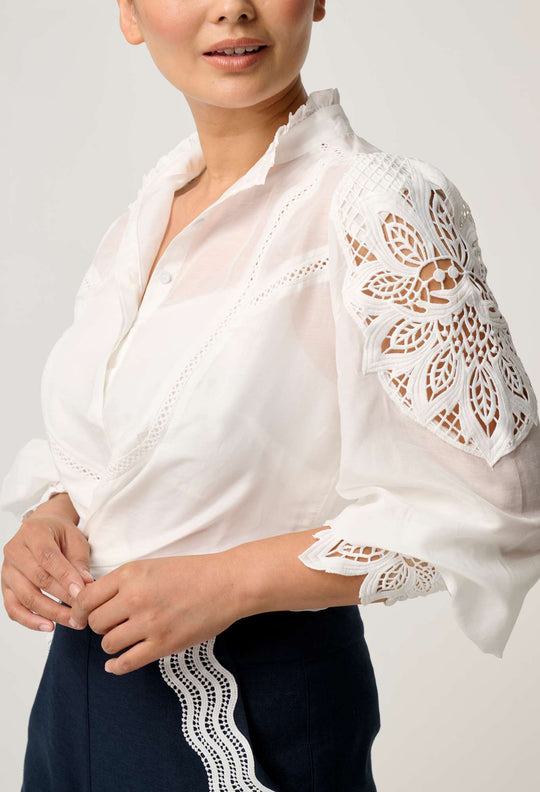 OnceWas PETITE Sevilla Cotton Silk Shirt in Blanca