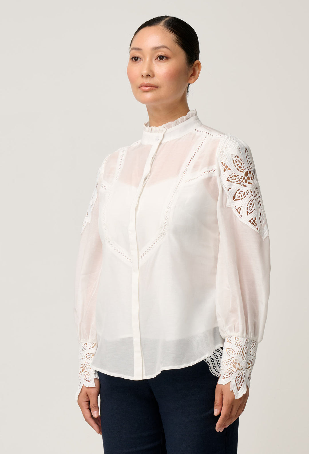 OnceWas PETITE Sevilla Cotton Silk Shirt in Blanca