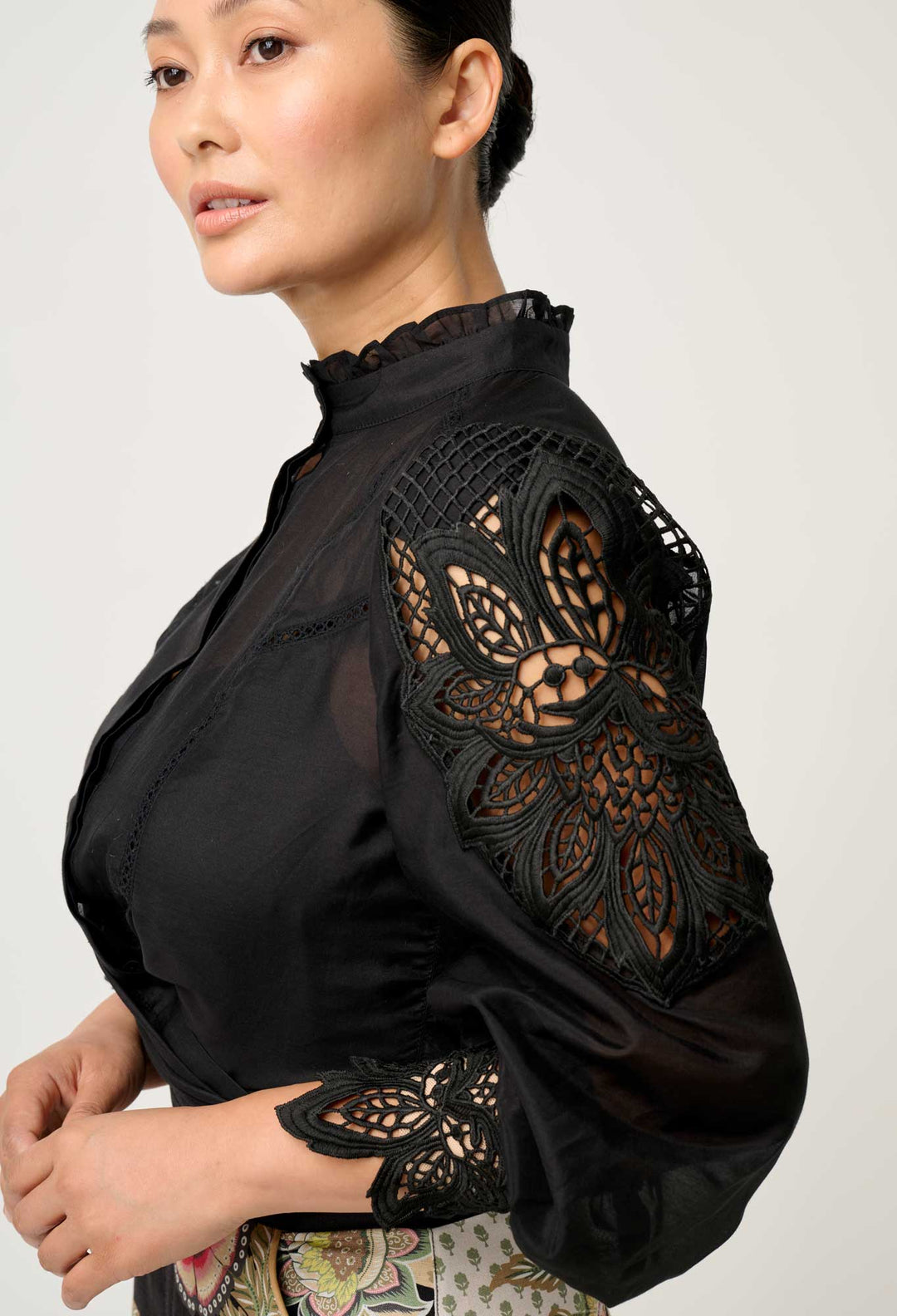 OnceWas PETITE Sevilla Cotton Silk Shirt in Onyx
