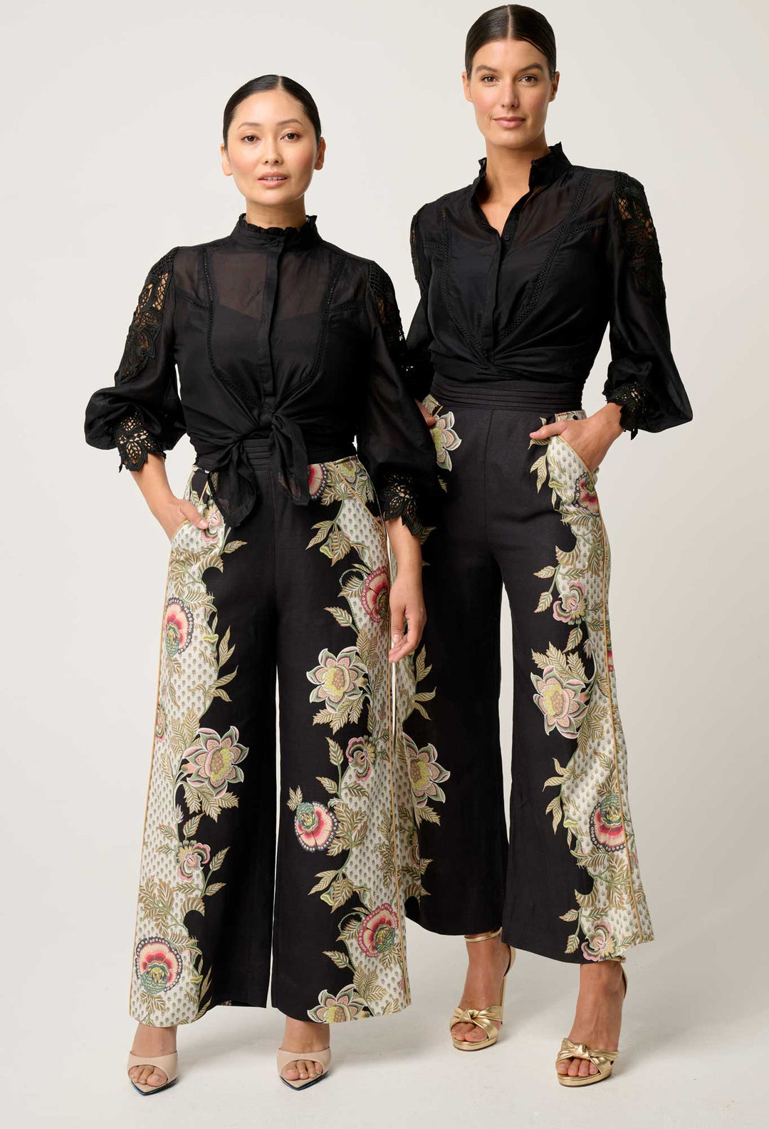 OnceWas PETITE Merida Linen Viscose Pant in Mariposa Nero