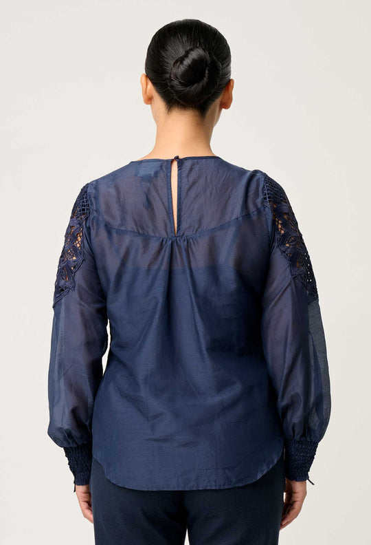 OnceWas PETITE Mirador Cotton Silk Blouse in Night Sky